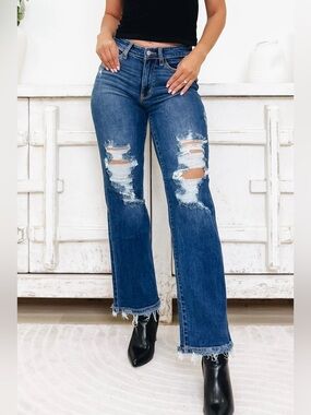 JUDY BLUE Dad Jean Distressed Size 28